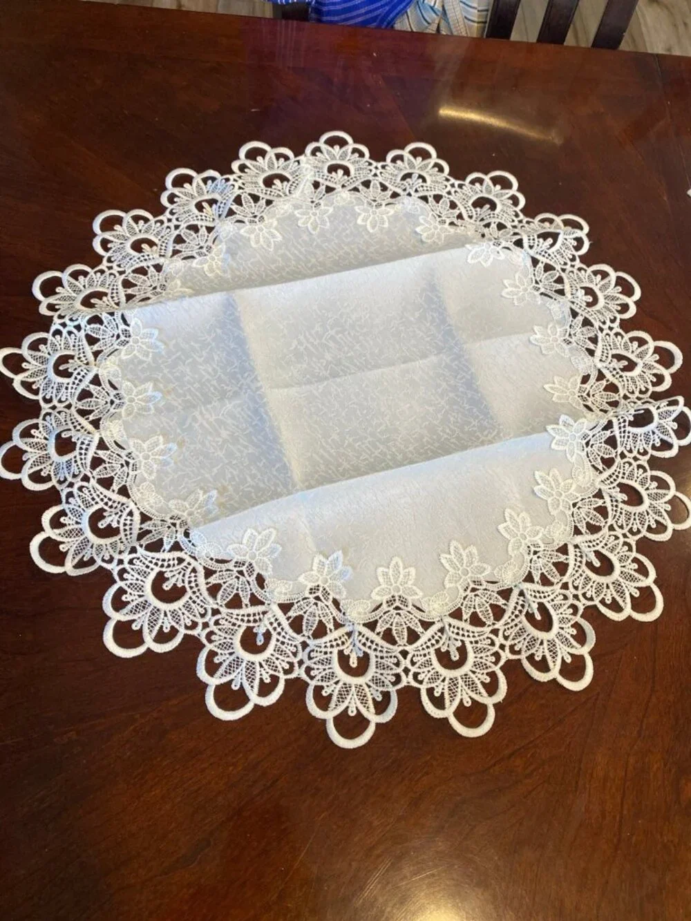 Round White Jacquard Lace Table Top Centerpiece Doily Placemat 23”